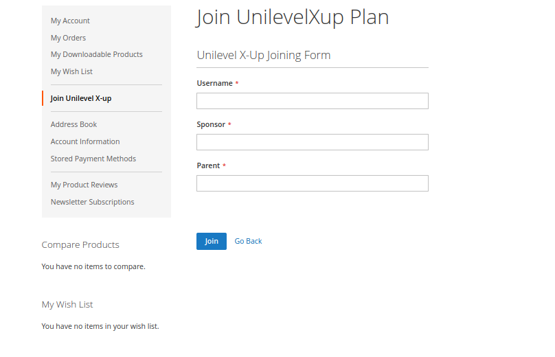 Unilevel X-up mlm user_customer