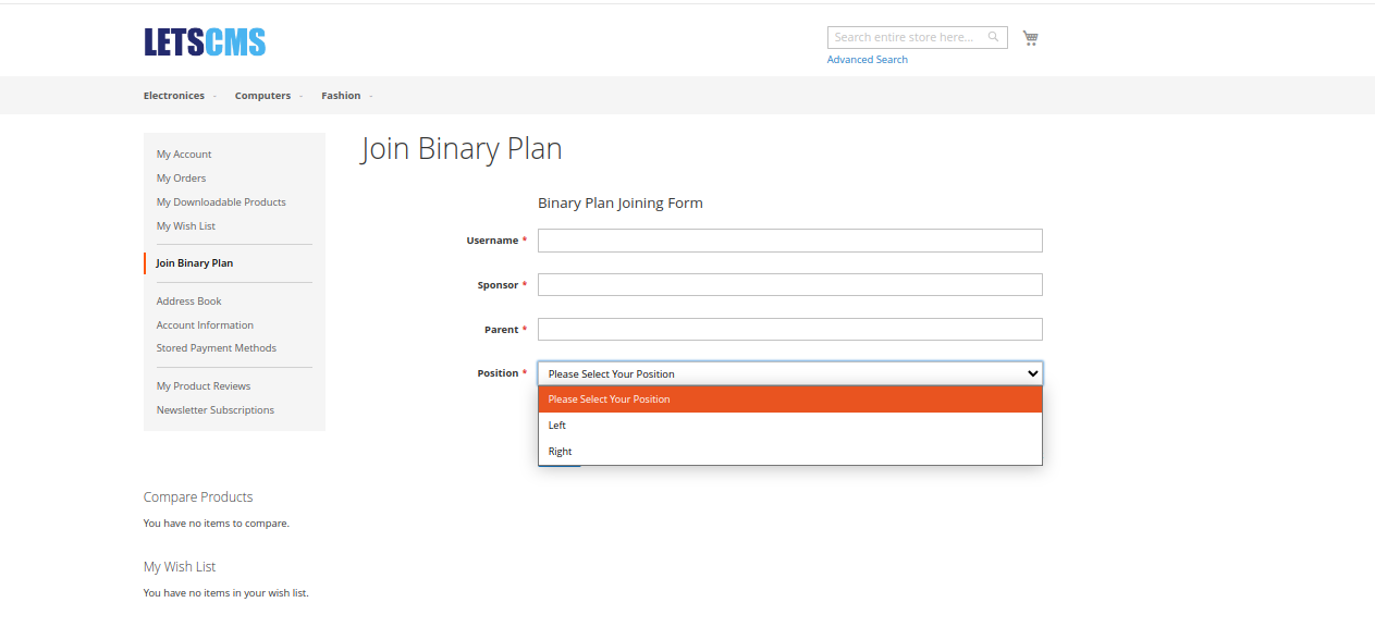 binary mlm user_customer
