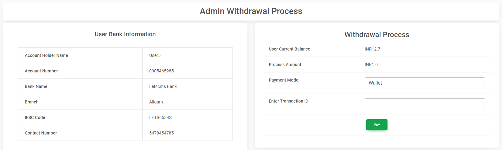 Unilevel mlm Admin Withdrawal Process