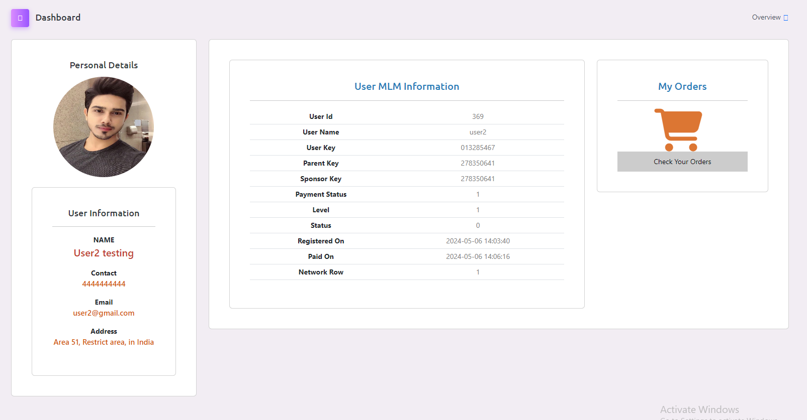 Unilevel mlm User MLM Information